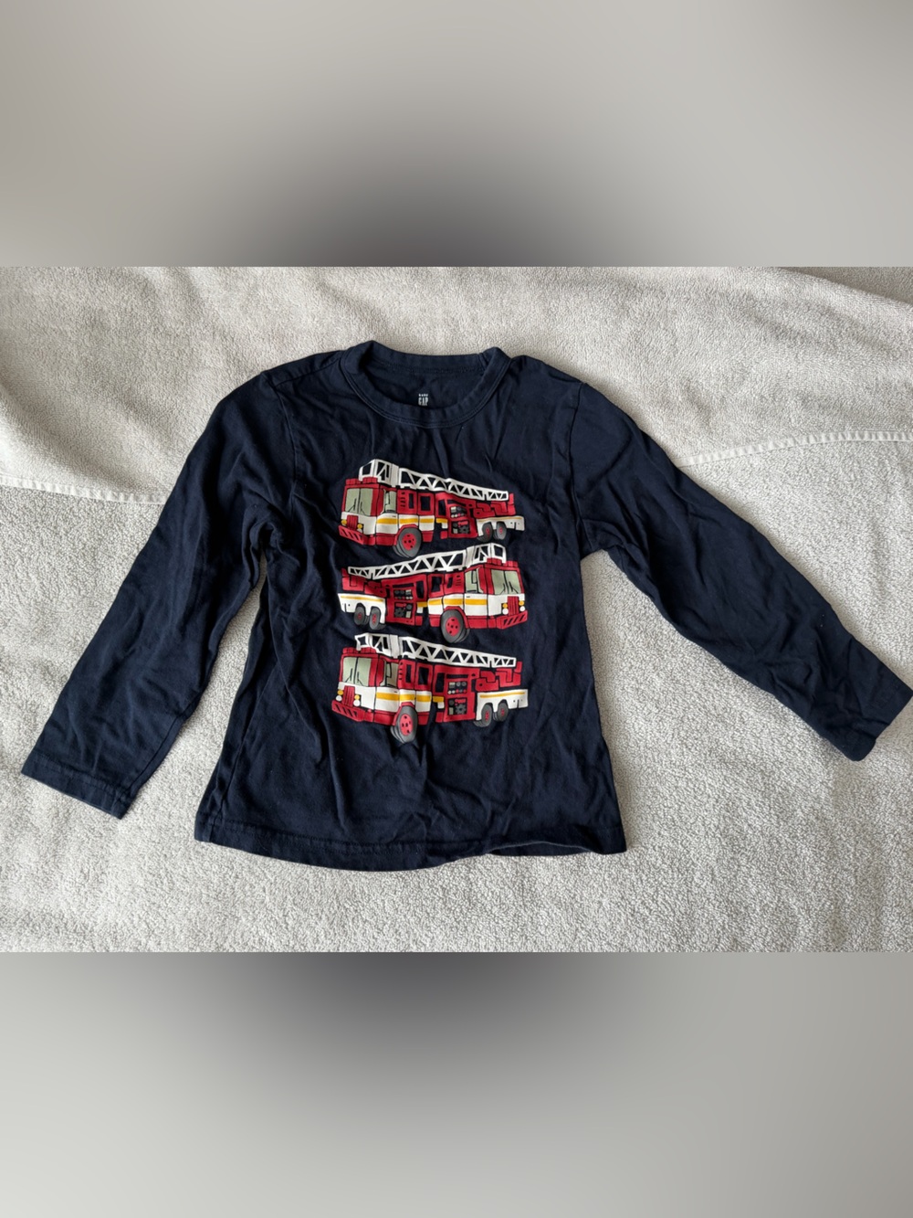 GAP Navy Long Sleeve Tee with Red Fire Truck Stack